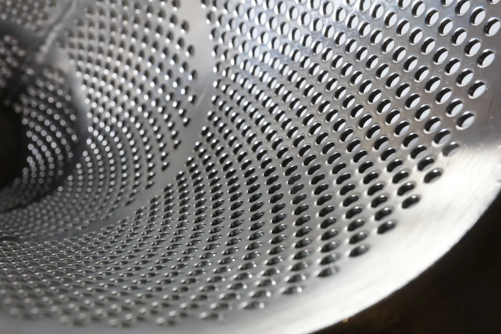 Close-up of a perforated metal strainer